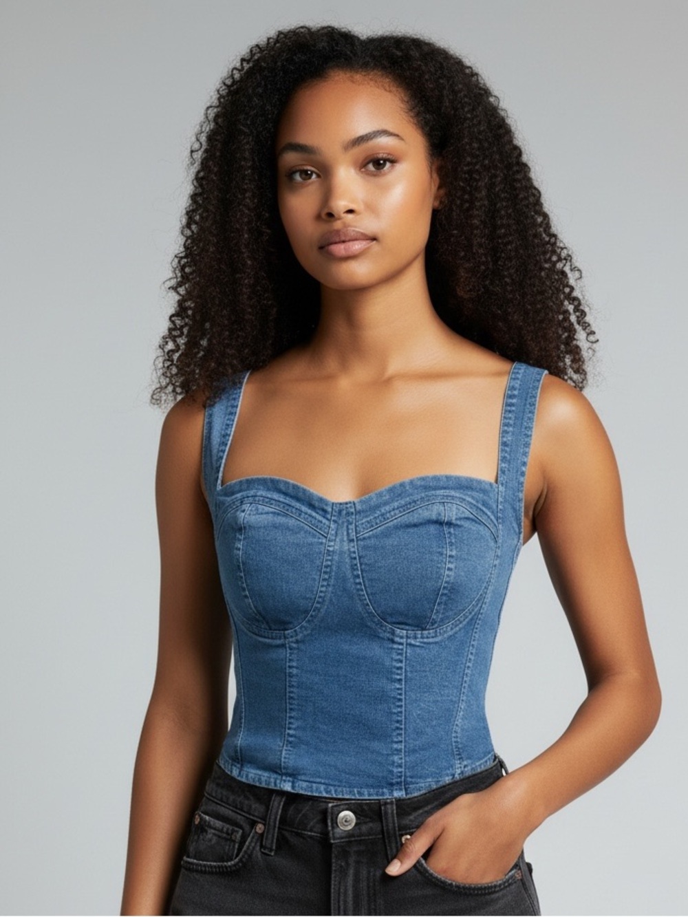 Y2K Guess Denim Corset Tank Top Size XL